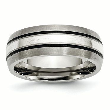 Bague Anneau en Titane Rainurée en Argent Sterling 8 mm Brossée/âgée Taille 10