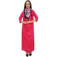 thumbnail image 1 of Bimba Robe Maxi Cramoisie à Col Bénitier pour Femme de Designer avec Foulard à Franges Imprimé - 26, 1 of 6