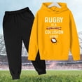 thumbnail image 3 of Hiiyo Ensemble pour Grands Garçons, Chandail à Capuchon et Pantalon de Survêtement à Imprimé de Lettres de Rugby, Survêtement Sportif, 3 of 3