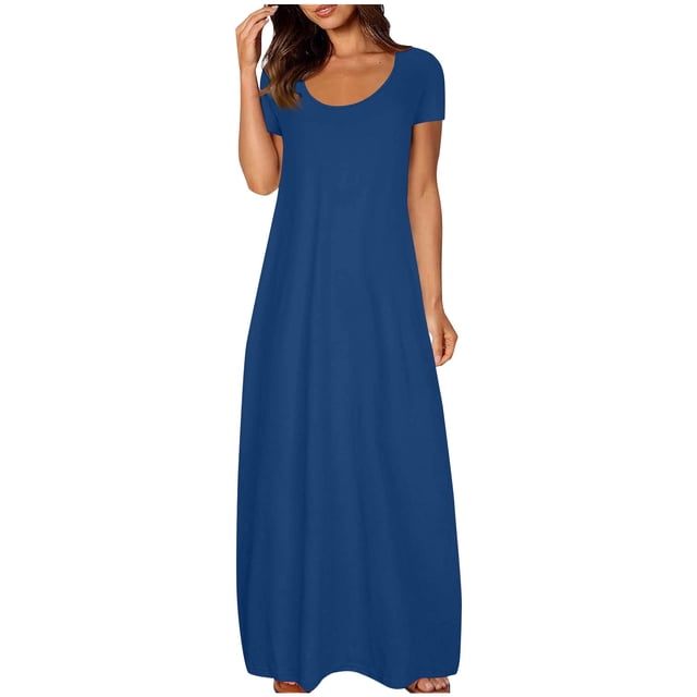 fatyb Robes Maxi pour Femmes Col Rond Manches Courtes Robes Décontractées Robes T-Shirt Amples pour Femmes P-5TG