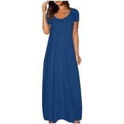 fatyb Maxi Dresses for Women Crew Neck Short Sleeve Casual Dresses Womens Loose T Shirt Dresses S-5XL