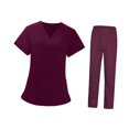 thumbnail image 2 of Bunblic Women's Scrub Set, V-Neck, Short Sleeve, Red, L, 2 of 8