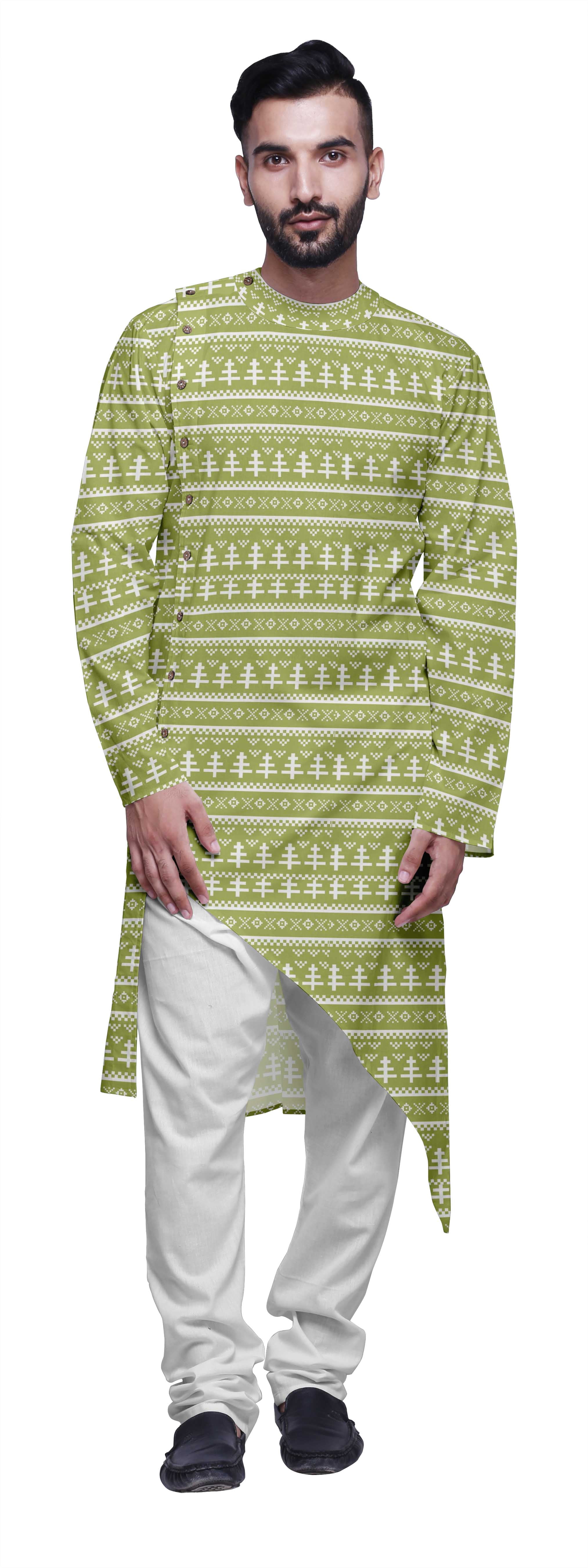 Atasi Ensemble Kurta Asymétrique Décontracté Imprimé pour Hommes Kurta Long de Designer pour Garçons