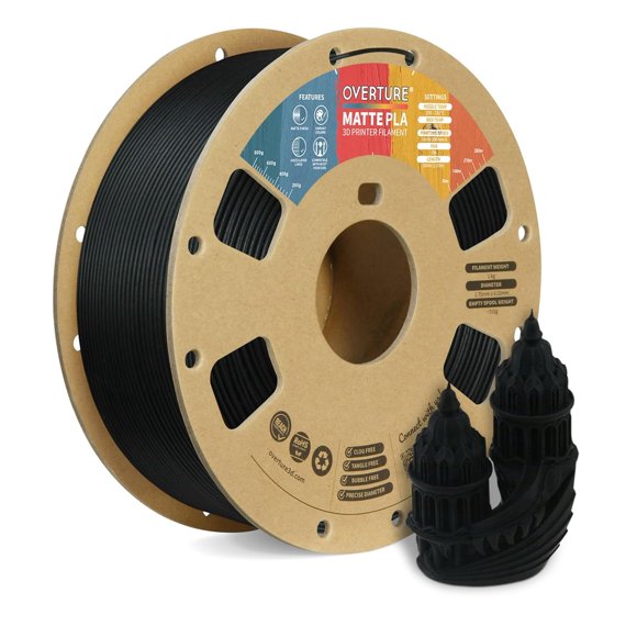 OVERTURE PLA Carbon Fiber 3D Printer Filament 1.75mm PLA 1kg Cardboard Spool (2.2lbs) Dimensional Accuracy +/- 0.02 mm (Carbon Fiber Black)