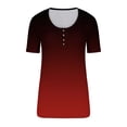 thumbnail image 3 of UPPADA Women's Summer Tops Short Sleeve V Neck Ribbed Knit Tees Trendy Button Front T Shirts Henley Solid Color Shirts Vacation Oufits Wine,L, 3 of 4