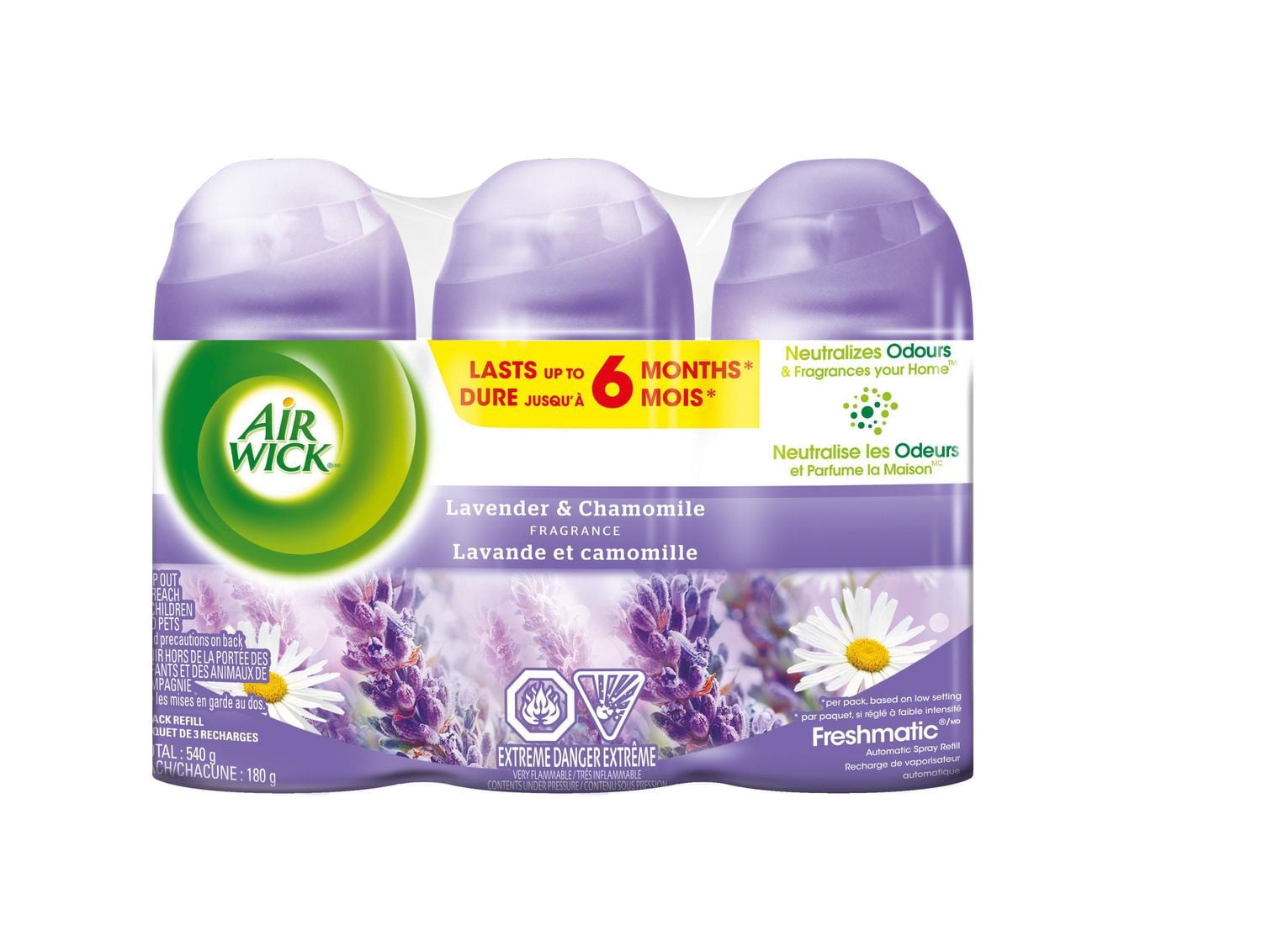 AirWick Freshmatic Désodorisant d'Air, Recharges de Vaporisateur Automatique, Lavande & Camomille, 3 Recharges
