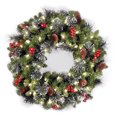 thumbnail image 1 of National Tree Company Crestwood Spruce Couronne de Noël Floquée Pré-Éclairée 24 Pouces, 1 of 5