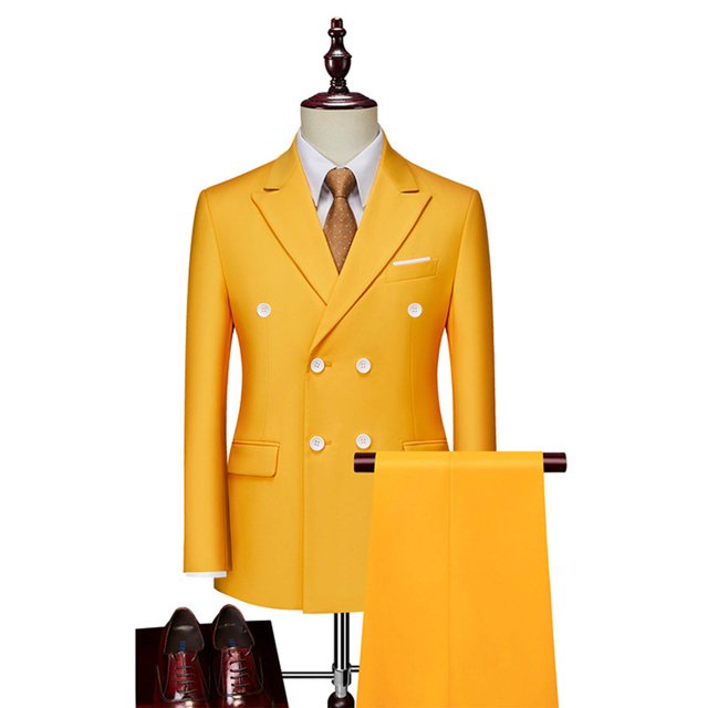 Pants for Men Double Breasted Pocket Long Sleeve Lapel Suit Set Multi Color Groom