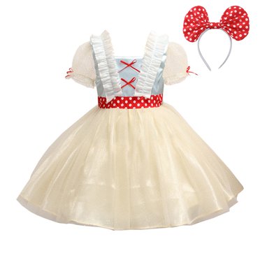 Girls Princess Costume Snow Party Dress with Hairband Halloween Cosplay Dress up