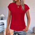 thumbnail image 4 of T-shirts d'Été pour Femmes Froncés à Manches Courtes Style Cap, T-Shirts à Col Rond, Mode Rouge TG, 4 of 7