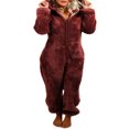 thumbnail image 1 of Womens Plush Romper Winter Pajamas Zipper High Neck Warm Hoodies, 1 of 3