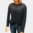 thumbnail image 1 of Qertyioot Chandails Tricotés pour Femmes, Mode d'Été Décontractée Ample à Manches Longues Uni en Dentelle Patchwork à Col Rond Blouse Chandail, 1 of 5