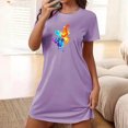 thumbnail image 2 of Mrat Jupe de Pyjama Courte pour Femmes Robe pour Femmes Vêtement de Nuit Manches Courtes Chemise de Nuit Décontractée Imprimée Robe de Sommeil Ample Confortable Nuisette S-97 Violet P, 2 of 7