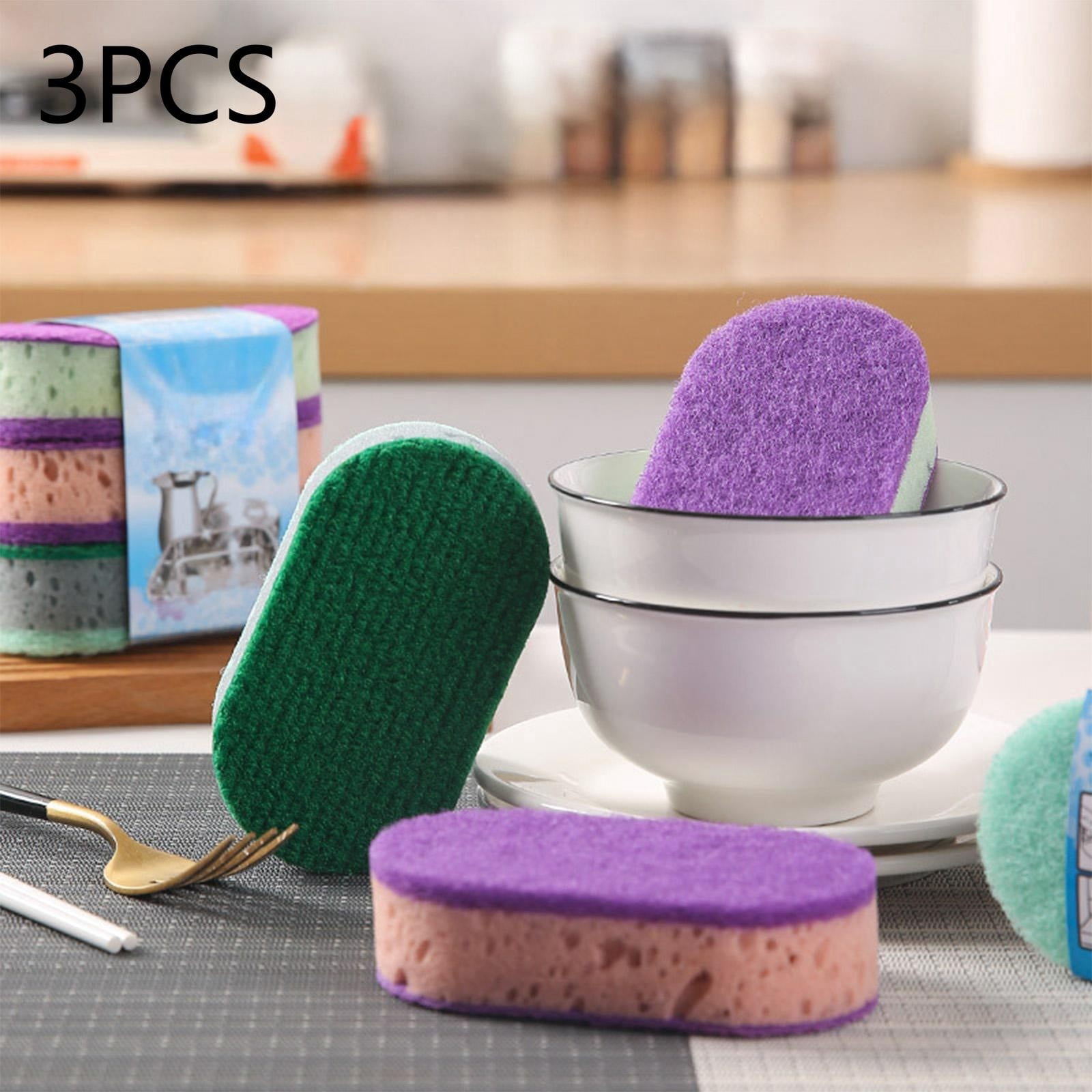Tyidzon Sponge Wipe 3pcs Sponge Scouring Pad Kitchen Dishwashing Brush Pot Cleaning Easily Removing Stains Non Greasy Sponge Brush