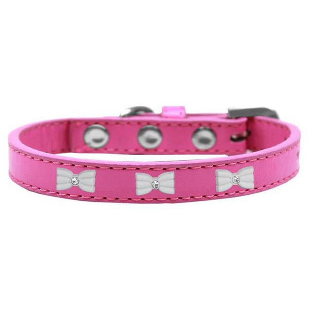 Collier pour Chien avec Nœud Papillon Blanc Rose Vif Taille 14