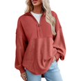thumbnail image 2 of MeetoTime Sweatshirts Surdimensionnés pour Femmes Automne 2024 Demi-Zip Pull Manches Longues Zip Up Sweatshirt Tops, 2 of 6