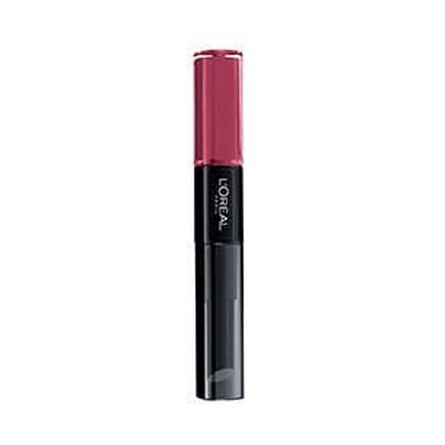 L'Oréal Paris Infaillible 2-Step Lipstick (lipcolour), 2.3 ML in Violet Parfait, shown as a slim vertical tube with a deep pink cap and black base featuring the brand name, offering a hyaluron-infused longwear formula for vibrant, moisturizing, no-transfer lip colour.