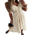 thumbnail image 2 of Robe Maxi Midi Bohème en Dentelle pour Femmes Été à Col en V à Bretelles Spaghetti à Fleurs Longues Robes Tenue de Plage Robe d'Été, 2 of 5