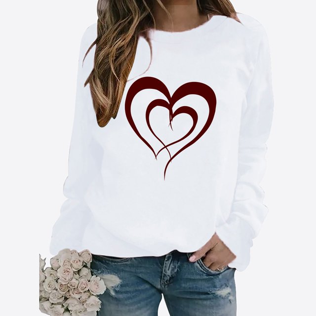 BVOFAR Chandails à Manches Longues de la Saint-Valentin pour Femmes Décontractés Mignons T-Shirts Graphiques Cœur d'Amour Tendance Col Rond Hauts 2025