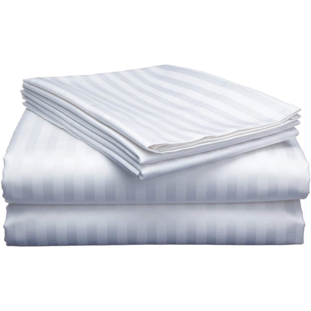 900 Thread Count 3 Piece ( 1-Fitted Sheet + 2 - Pillow Cases ) Fitted Sheet 15 Inch Deep Pocket 100% Egyptian Cotton Stripe Pattern