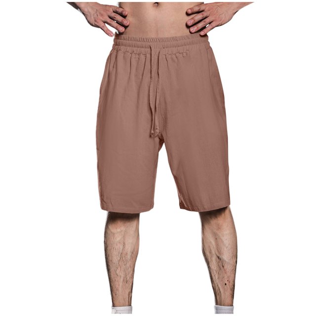 Diufon Men's Athletic Shorts Cotton Linen Drawstring Waisted Outdoor Sport Shorts Spring Summer Shorts with Pockets