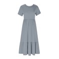 thumbnail image 5 of Penkiiy Robe d'Été Décontractée pour Femme à Manches Courtes, Col Ras du Cou, Robe Longue Fluide à Étages pour la Plage avec Poches, P Argent, 5 of 5