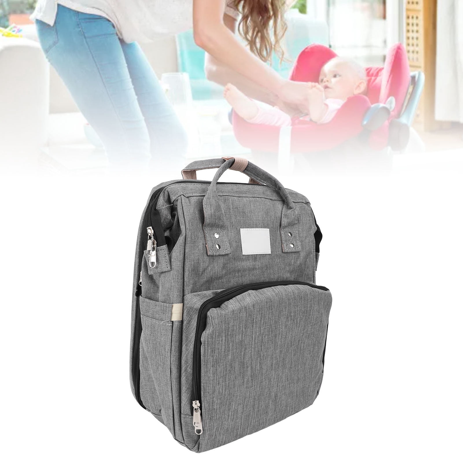 Baby Diaper Bag, Diaper Bag Multifunction Spacious Main Compartment with Sunshade for Baby Shower Gray