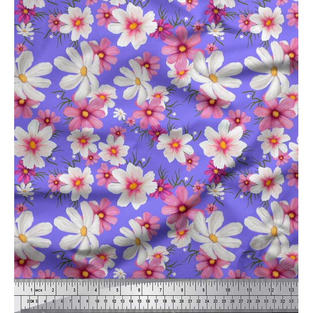 Soimoi Poly Georgette Fabric Cosmos Floral Print Fabric by Yard 42 Inch Wide