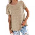 thumbnail image 1 of Casual Style Loose Short-sleeved Pockets Stitching Solid Color T-shirt Simple Natural Fashion Ladies Set Short Sleeves, 1 of 5