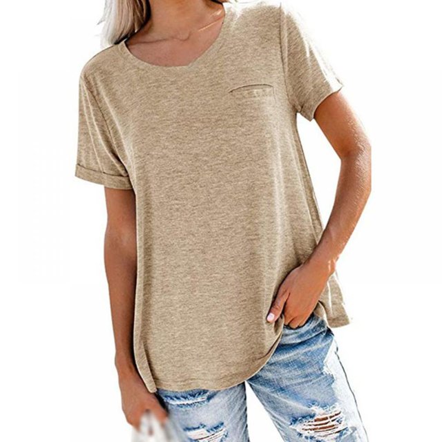 Casual Style Loose Short-sleeved Pockets Stitching Solid Color T-shirt Simple Natural Fashion Ladies Set Short Sleeves