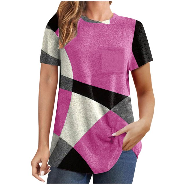 Diufon Hauts pour Femmes Grande Taille Printemps Été Manches Courtes Col Rond Chandails à Enfiler Chemises Décontractées Imprimées Blouses Amples