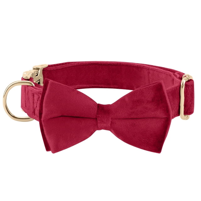 HLONK Durable Polyamide Adjustable Velvet Dog Collar - with Bowtie and Metal Buckle - Cute Solid Pattern for Small Medium and Large Dogs Ideal Gift for Puppies