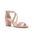 thumbnail image 1 of BLISSFUL STEP Women's Open Toe Cross Strap Mid Block Heel Sandals Dust Pink 9, 1 of 7