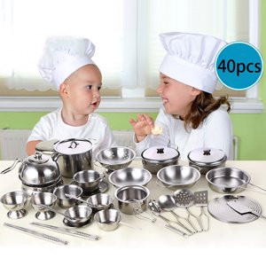 HUASHENG Ustensiles Maison Pans Jouets Cadeau de cuisine Enfants Pots de cuisine Set Cuisinières 40Pcs Jouer à l'éducation