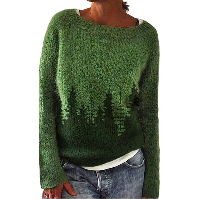 MesaSe Chandail à Imprimé Fair Isle pour Femmes, Style Vintage Aztèque, Imprimé Paysage de Montagne, Col Rond, Tricoté