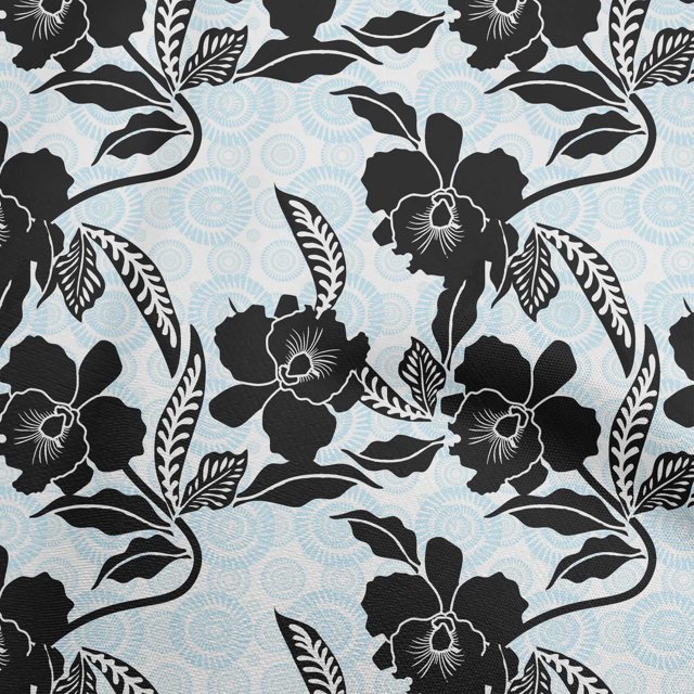 oneOone Rayon Black Fabric Asian Floral Craft Projects Decor Fabric Printed By The Yard 56 Inch Wide