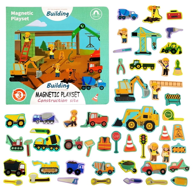 IMENGL Construction Fridge Magnets For Toddlers 50 PCS Refrigerator Magnets For Kids Create A Scene Play Sticker Book Travel Game Educational Toys For Kids 3D-Puzzles,60900,111000,490,1005000,5400,4