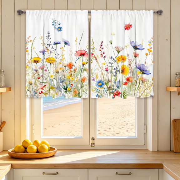 Rideau Court de Cuisine Imperméable et Filtrant la Lumière, Rideau Demi-Fenêtre Lavable à Impression 2D pour la Déco de la Maison