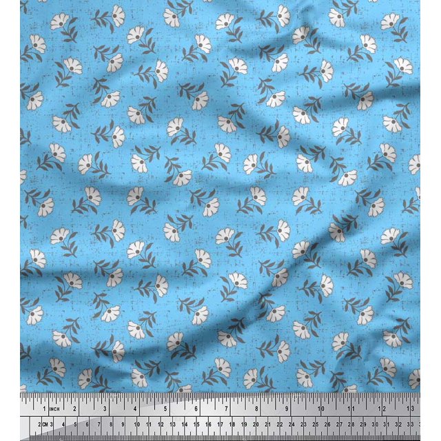 Soimoi Poly Georgette Fabric Leaves & Floral Block Print Fabric by The Yard 52 Inch Wide