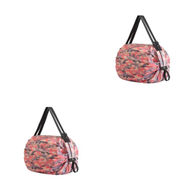 kurtrusly Sac de Rangement Réutilisable Pliable Écologique et Polyvalent Sac de Courses Imperméable en Polyester pour Voyage Sac de Plage Sac à Main camouflage Rose 2Set