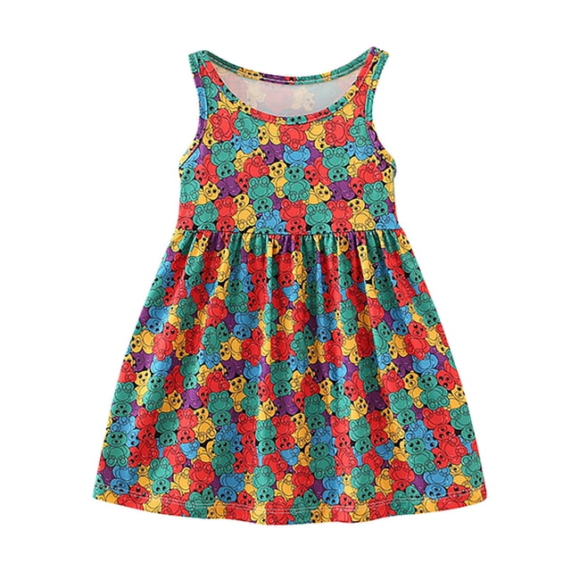 Robes pour Petites Filles Tout-Petits Enfants Filles Été Sans Manches à Imprimés Floraux Robe Décontractée de Danse Fête Robes pour Enfants Violet Pâle 3 Ans-4 Ans