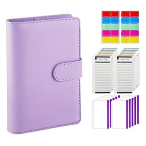 PU Leather Binder Cover With 10 PCS 2 x Color Labels  12 x Budget Sheets A6 Binder Pockets Loose Leaf Bags 6 Ring Binder Cash Budget Envelopes System