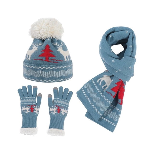 MesaSe Winter Warm Children Hat Plush Scarf Gloves Multi Piece Set Thickened Protection For Christmas