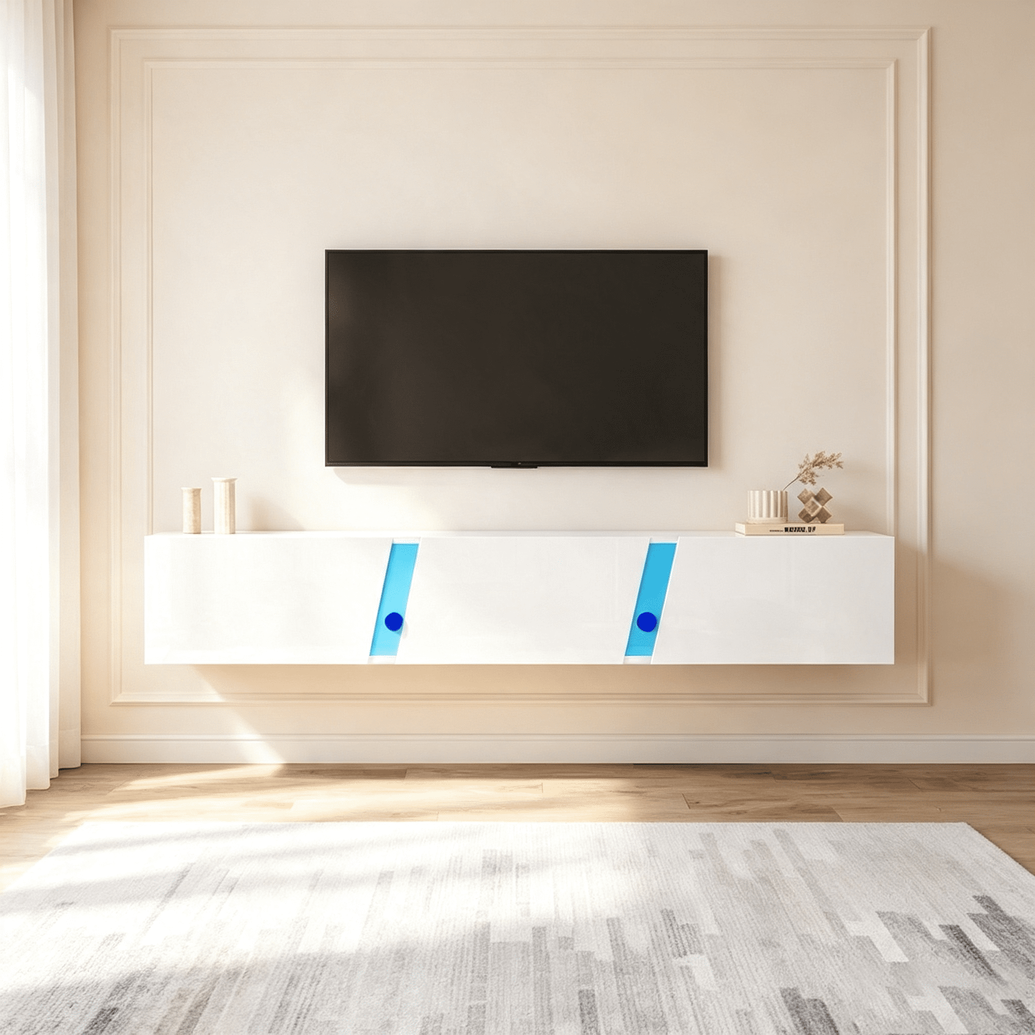 Homy Casa meuble télé flottant 64,9 po avec DEL, 3 portes et 5 compartiments pour téléviseur 65 po