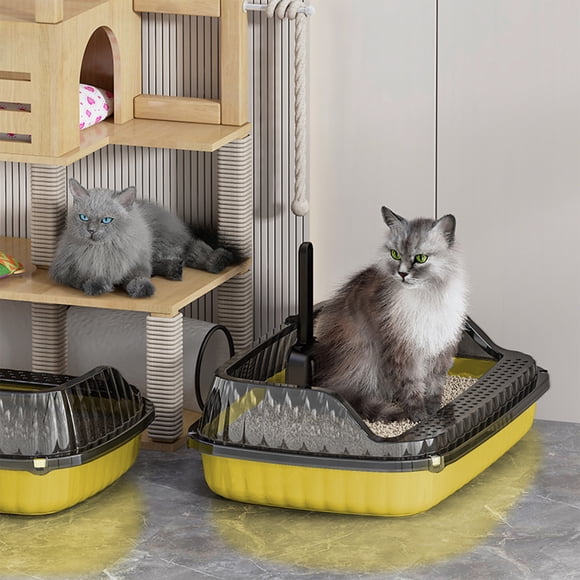 SSZMDLB Semi-Enclosed Cat Litter Box, High-Sided Splash-Proof Litter Pan with Scoop, Plastic Pet Toilet for Indoor Cats, Odor Control Kitty Litter Tray