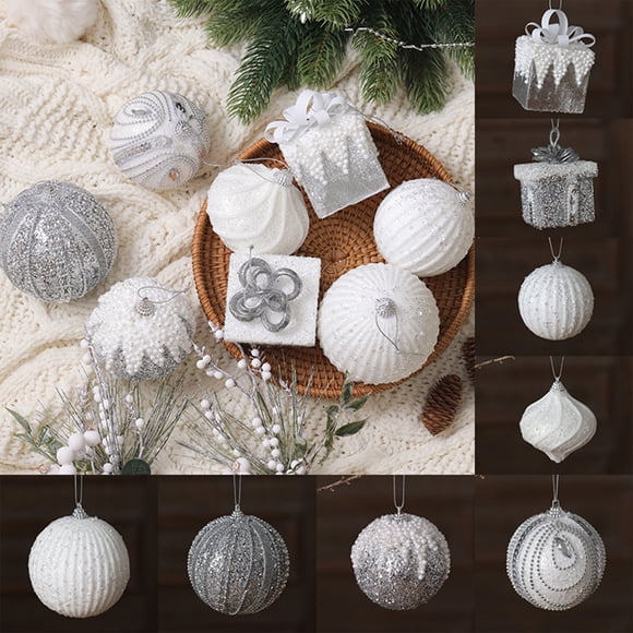 Christmas Ornaments Hand Painted Foam Balls for Tree Hanging Decorations 8cm 8 Pack Party Wedding Table Wall Hanging Decor Beige Silver Colorful Christmas Tree Balls for Indoor Outdoor Display