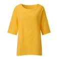 thumbnail image 3 of TIMIFIS Hauts pour Femmes Grande Taille Mode Col Rond Manches Mi-Longues T-Shirt Surdimensionné Couleur Unie Décontracté Ample Basique, 3 of 5