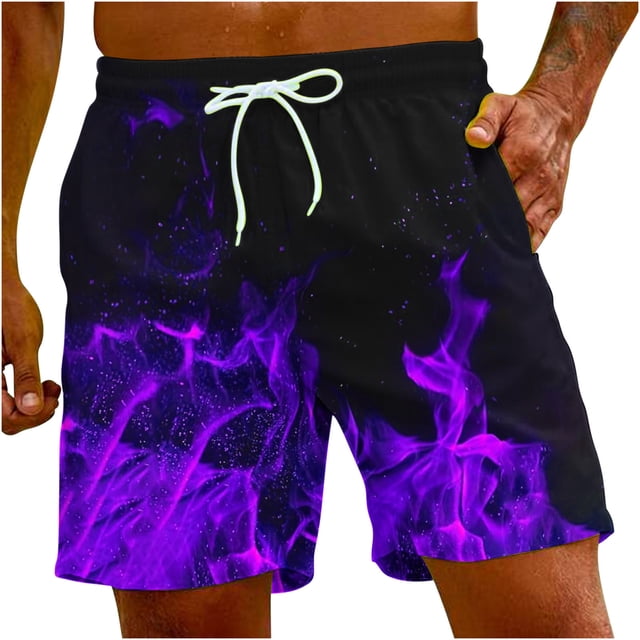 Penkiiy Shorts de Carnaval, Shorts de Basketball pour Hommes Décontractés d'Entraînement Athlétiques, Shorts en Maille à Imprimé Graphique de Flammes, Short de Course L Violet