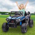 thumbnail image 2 of TOBBI 12V Kids Ride on Car, Electric Off-Road UTV Truck with Forward and Reverse Functions, Double Open Doors, Safety Belt, Horn, Music, and Lights, Blue, 2 of 8