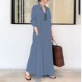 thumbnail image 1 of Bramtres Robes Maxi, Robes de Vacances, Robe Chemise Longue Décontractée pour Femme en Coton et Lin à Boutons avec Poches, Longues Robes, Robe à Manches Longues, Robes Modestes, Robe Bleue 2, m, 1 of 4
